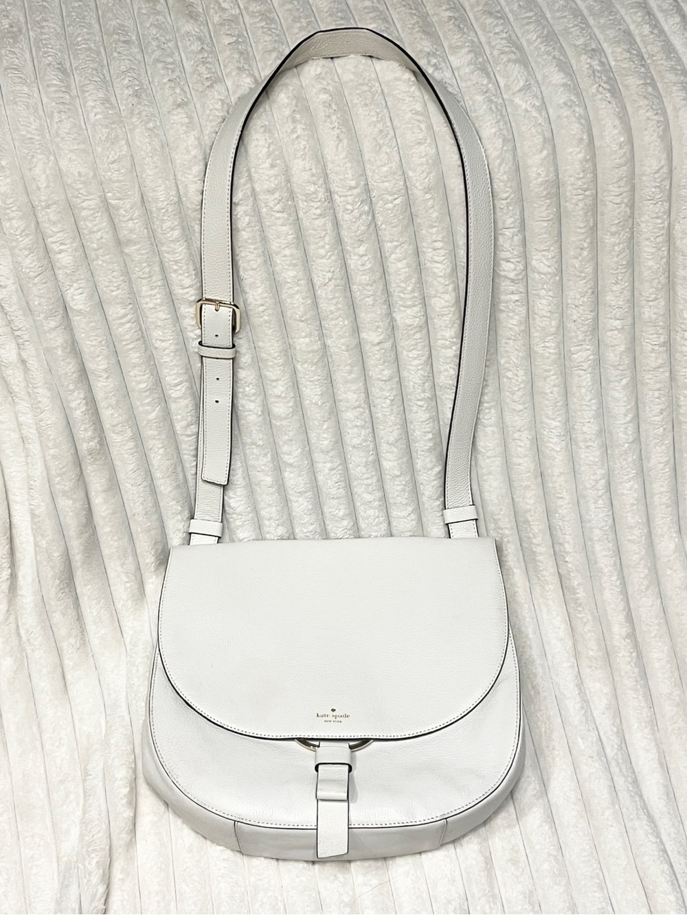 Kate Spade Large White Pebbled Leather Crossbody Saddle Bag